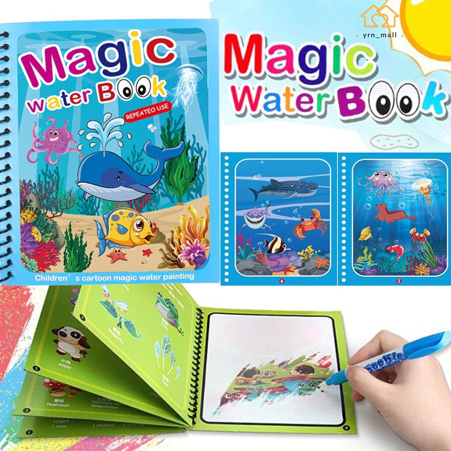 Magic Water Drawing Book for Kids — Reusable Mess-Free Coloring Book with Magic Pen