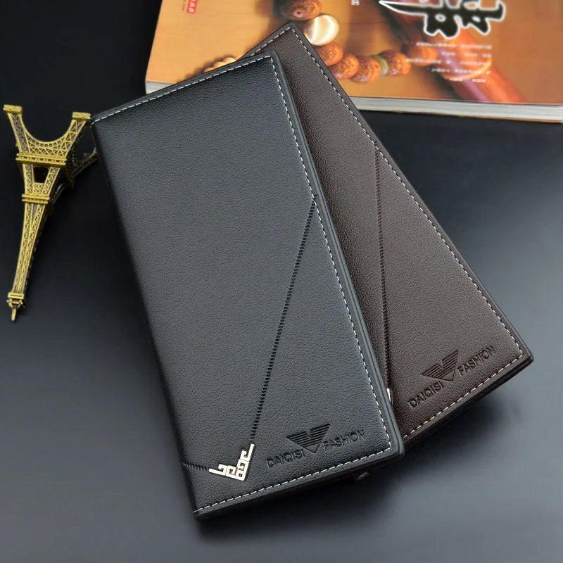 Men's Imported Long Leather Wallet Clutch with Metal Corner Accent (Black)