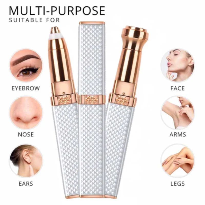 2-in-1 Flawless Facial Hair Remover & Eyebrow Trimmer | USB Rechargeable, Painless & Portable | White