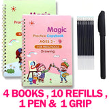 4 in 1 Sank Magic Book | Reusable Magic Practice Copy Book | 4 books + 1 Pen + 10 Refills +1 Grip view 1