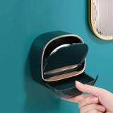 Dark Green | Self-Adhesive Wall-Mounted Luxury Soap Holder with Lid and Drainage Tray view 5