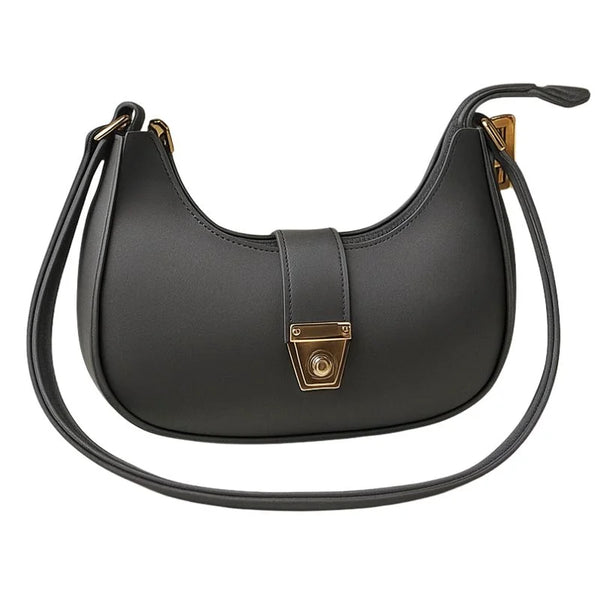Crescent Luxury Faux Leather Shoulder Bag | Dark Gray Elegant Handbag for Women