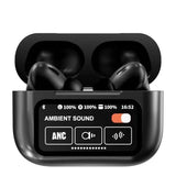 Black A9 Pro ANC Bluetooth 5.4 Wireless Earbuds with Smart Screen and Active Noise Cancellation view 1