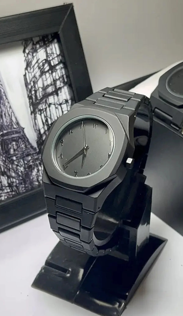 Full Black Aura Quartz Watch – All-Black Aesthetic Men's Watch