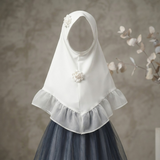 Korean Chiffon Hijab with Floral Detail for Girls (Black) view 4