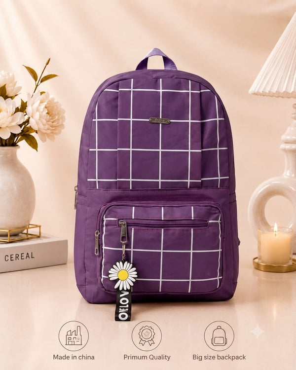 Premium Grid Design Backpack for Students (Black)