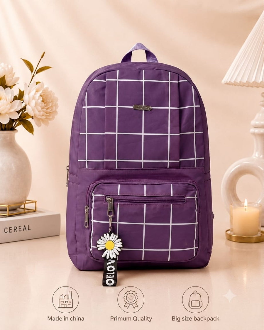 Premium Grid Design Backpack for Students (Black)