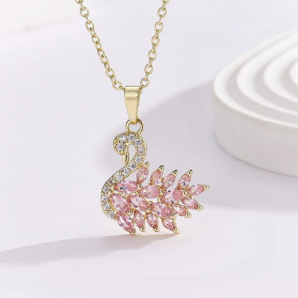 Swan Zircon Necklace – Elegant Fashion Jewelry (Golden Pink / Golden)