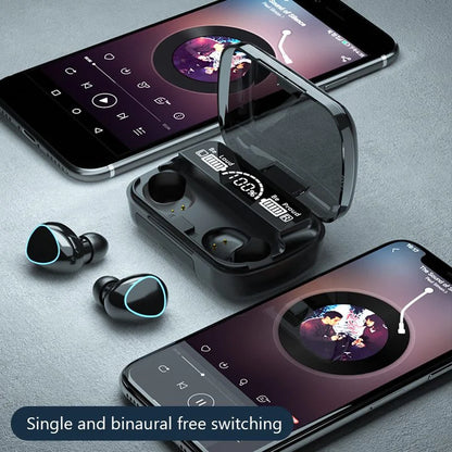 M10 TWS Earbuds charging case open - blue metallic