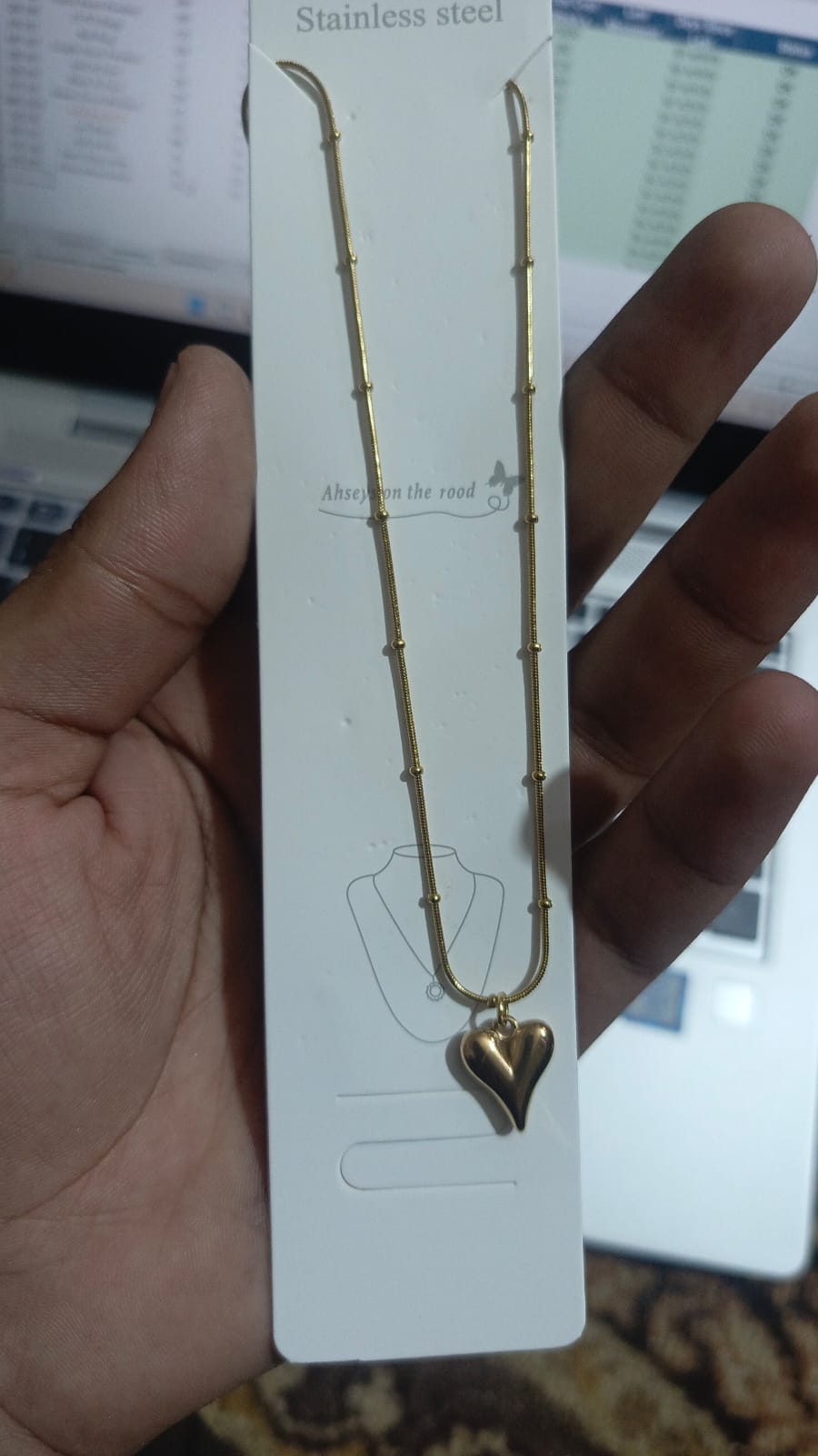 Ball Chain Heart Korean Pendant (Elegant Golden Necklace)