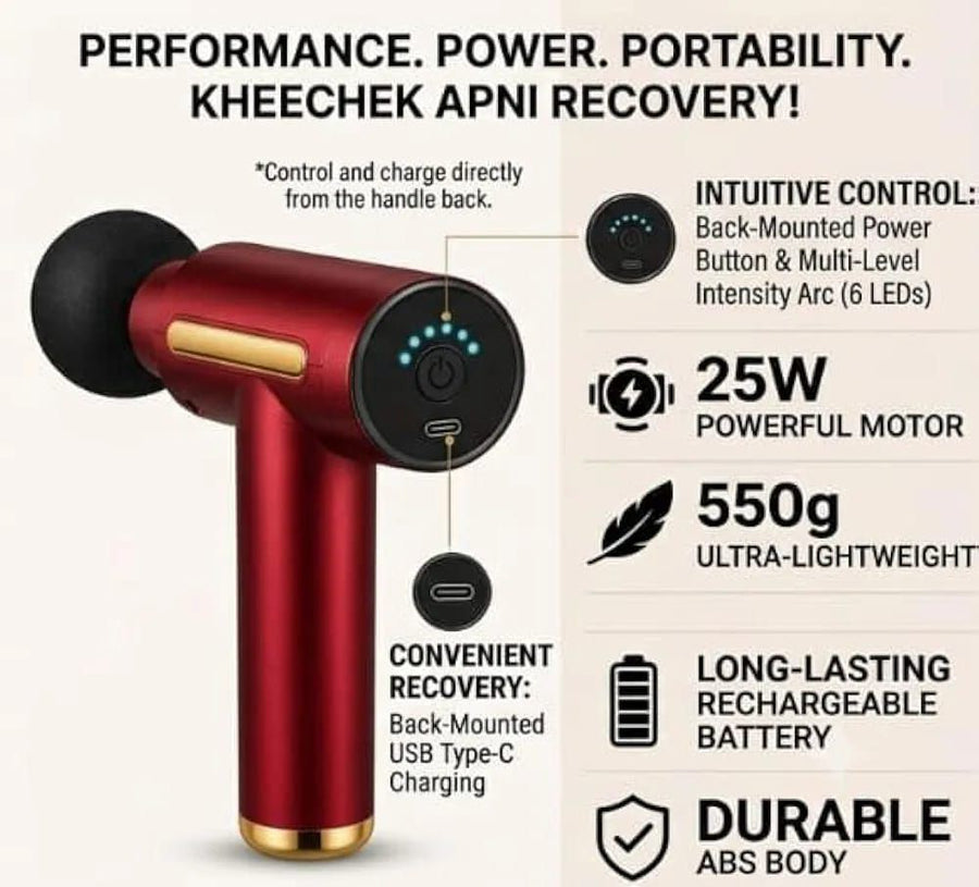 Professional Massage Gun — 25W Powerful Motor With 4 Massage Heads