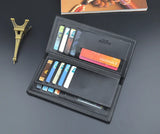 Men's Imported Long Leather Wallet Clutch with Metal Corner Accent (Black) view 2