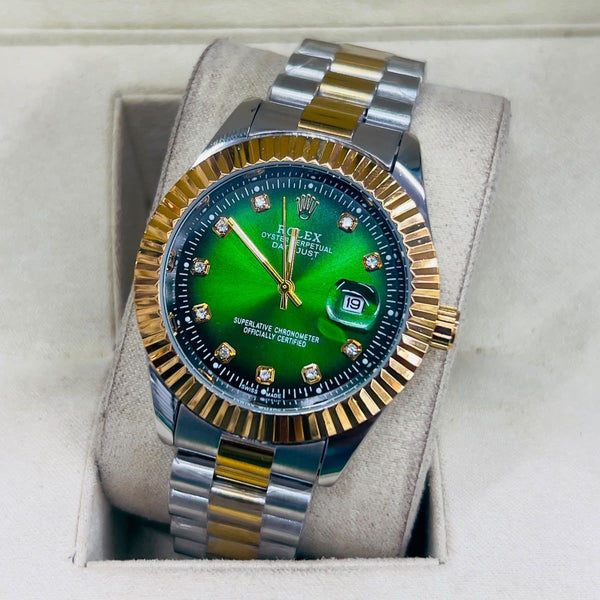 Luxury Oyster-Style Quartz Watch (Green Dial)