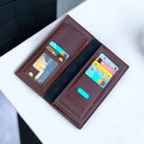 Men's Imported Long Leather Wallet Clutch with Metal Corner Accent (Black) view 3