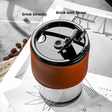 Bamboo Joint Glass Cup with Lid & Straw | 13oz Can-Shaped Tumbler with Leather Sleeve view 5