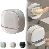 Milky White | Self-Adhesive Wall-Mounted Luxury Soap Holder with Lid and Drainage Tray view 5