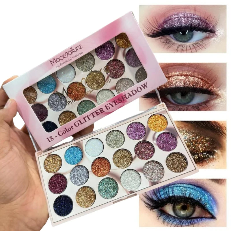 Mocallure 18 Color Glitter Kit | High-Pigment Sparkle Palette for Eyes, Lips & Face Makeup
