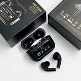 Black A9 Pro ANC Bluetooth 5.4 Wireless Earbuds with Smart Screen and Active Noise Cancellation view 4