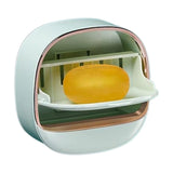 Light Green | Self-Adhesive Wall-Mounted Luxury Soap Holder with Lid and Drainage Tray view 5