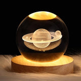 3D Galaxy Space Crystal Ball Night Light with Wooden LED Stand | USB Decorative Table Lamp | Random Designs view 4