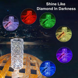 16 Colors Diamond Rose Crystal Touch Lamp | USB Rechargeable Bedside Lamp with Remote view 2