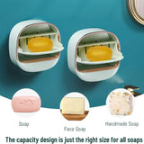 Light Green | Self-Adhesive Wall-Mounted Luxury Soap Holder with Lid and Drainage Tray view 4