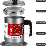1.4L Fryer Oil Filter Pot Carbon Steel Jug with Stainless Steel Strainer Lid view 1
