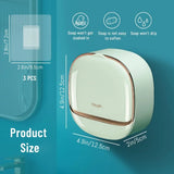 Light Green | Self-Adhesive Wall-Mounted Luxury Soap Holder with Lid and Drainage Tray view 3