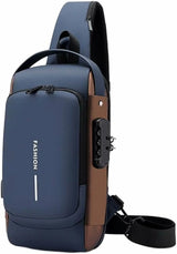 Blue & Brown | Multifunction Anti-Theft USB Charging Crossbody Shoulder Bag | Stylish, Secure, and Ready for Adventures view 4