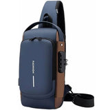 Blue & Brown | Multifunction Anti-Theft USB Charging Crossbody Shoulder Bag | Stylish, Secure, and Ready for Adventures view 1