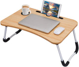 Laptop Table Foldable with Tablet Groove & Cup Slot | Beige Color | Multi-Purpose Desk for Work, Study, and Meals view 1