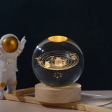 3D Galaxy Space Crystal Ball Night Light with Wooden LED Stand | USB Decorative Table Lamp | Random Designs view 3