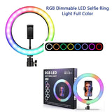 MJ26 RGB LED Ring Light 26cm with Tripod, Phone Holder & 360° Color Modes view 2