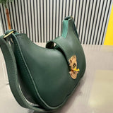 Crescent Leather Luxury Shoulder Bag for Women | Deep Green view 2