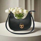 Crescent Leather Luxury Shoulder Bag for Women | Black view 2