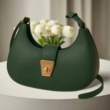 Crescent Leather Luxury Shoulder Bag for Women | Deep Green view 4