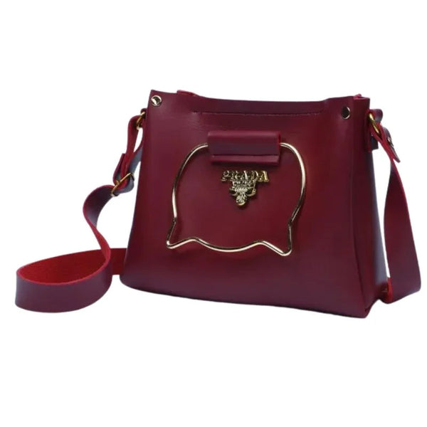 Maroon Elegant Cat Handle Handbag for Girls & Ladies | Stylish Shoulder & Crossbody Bag with Gold Accents | Adjustable Strap