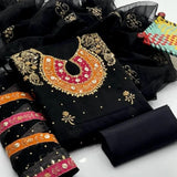 Organza 3-Piece Suit for Women | Unstitched  Handmade Aari Zari & Beads Work view 2
