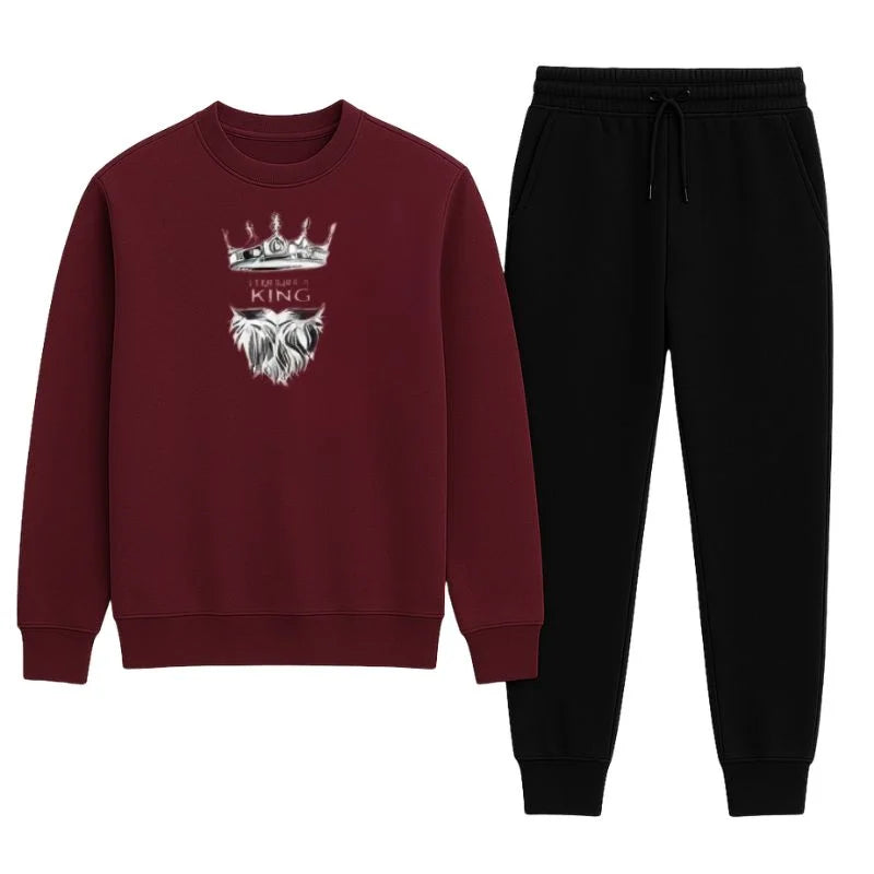 KING Printed Maroon Tracksuit Sweatshirt & Trouser | Warm & Comfortable Winter Wear | Medium