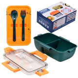 Kendy Lunch Box with Spoon & Fork  | 2-Compartment Portable Tiffin Box for School & Office view 1