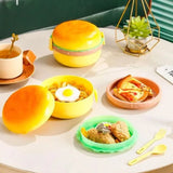 Hamburger Shaped Kids Lunch Box  | Portable Multi-Layer Food Container for School & Travel view 3