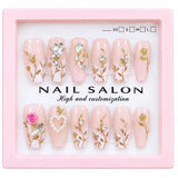 12 Pcs Press On Nails Set With Floral Design & Rhinestone Decoration | Reusable False Nails With Nail Prep Kit view 6