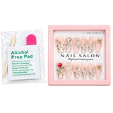 12 Pcs Press On Nails Set With Floral Design & Rhinestone Decoration | Reusable False Nails With Nail Prep Kit view 5
