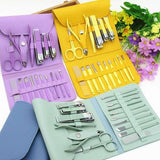 16 Pcs Stainless Steel Manicure & Pedicure Set | Travel Grooming Kit with Leather Case view 4