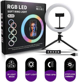 MJ26 RGB LED Ring Light 26cm with Tripod, Phone Holder & 360° Color Modes view 1