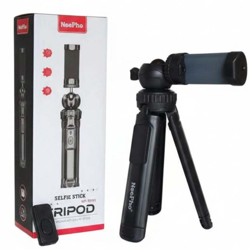NeePho NP-999s 2-in-1 Selfie Stick & Tripod | Adjustable Height, Bluetooth Remote | Universal Smartphone & Camera Mount | Lightweight & Portable