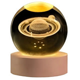 3D Galaxy Space Crystal Ball Night Light with Wooden LED Stand | USB Decorative Table Lamp | Random Designs view 1