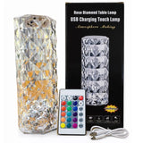 16 Colors Diamond Rose Crystal Touch Lamp | USB Rechargeable Bedside Lamp with Remote view 1