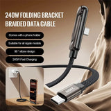 USB-C Fast Charging Cable with Foldable Phone Stand | 2-in-1 Braided Data Cable for iPhone, Samsung & Type-C Devices | 240W view 5
