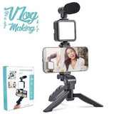 AY-49 Video Making Kit | All-in-One Vlogging Tripod with Wireless Remote, Microphone, LED Light & Mobile Holder view 1